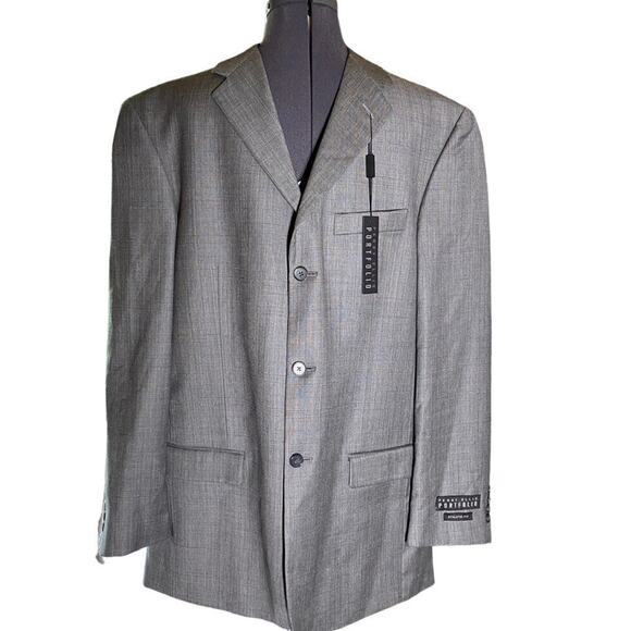 Career Perry Ellis Mens 44L/W36 Wool Blazer Classic Sport Jacket Plaid Gray NWT - Picture 1 of 15